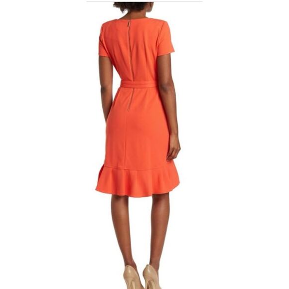 CALVIN  KLEIN Orange Ruffled Tulip-Hem Belted Dress Size 22 W - Picture 3 of 10